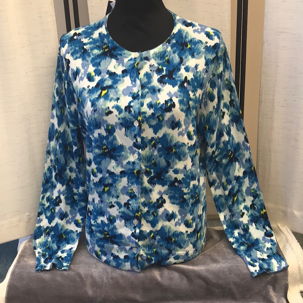 Summer 100% SUPIMA  cotton! Land’s End 10-12 floral print “ Monet” sweater NWT
